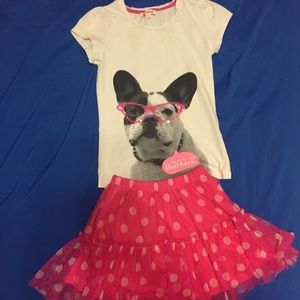 Dog shirt with pink polka dot skirt